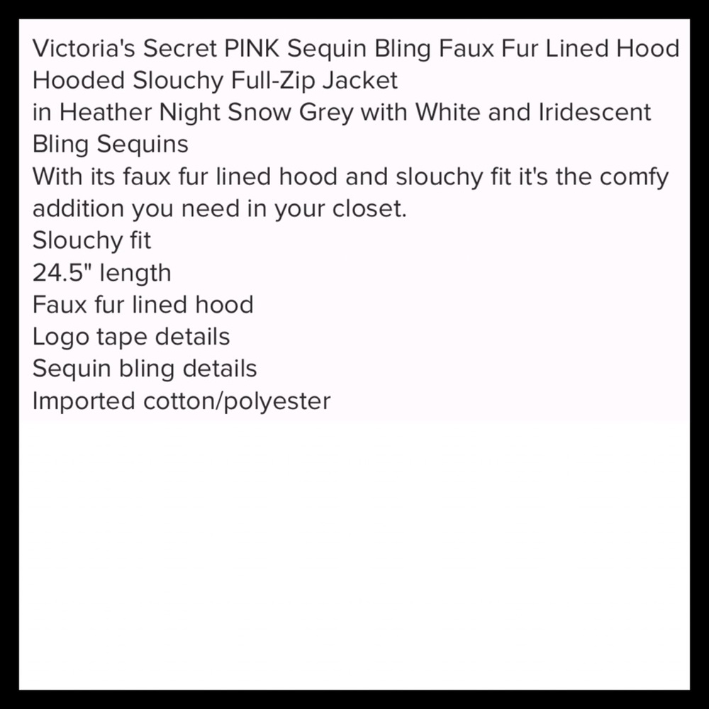 PINK Victoria’s Secret Bling Full ZIP Hoodie Grey - Picture 3 of 3